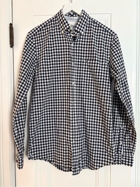 Lacoste Men's Navy & White Gingham Button-Down Shirt - Casual Long Sleeve